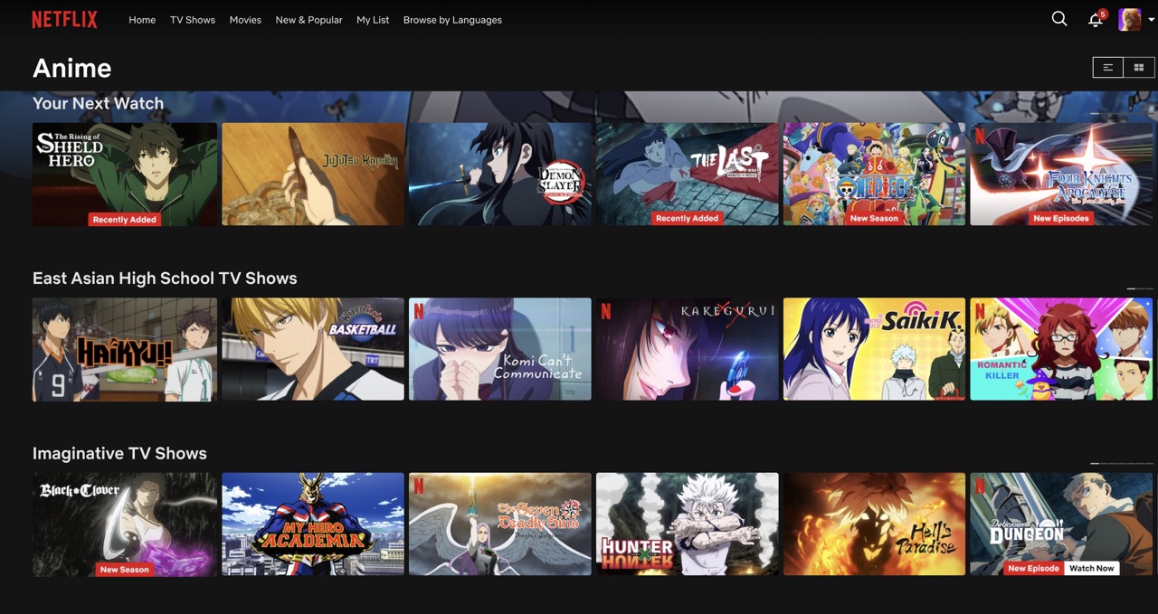 netflix home screen anime